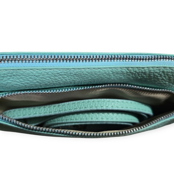 Borse in Pelle Small Wristlet Clutch Purse/Crossbody Italian Leather Mint - Picture 6 of 7